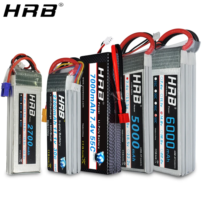 Najtaniej HRB bateria lipo 2S 3S 4S 5000mah 6000mah 2600mah 2200mah 11.1V 7.4V 14.8V 6S 22.2V XT60 Deans T RC FPV samoloty samochodowe części łodzi