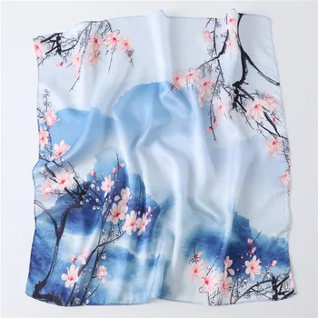 

Luxury Brand 2020 New Summer Silk Square Scarf Women oil painting Satin Neck Hair Tie Band Beach Hijab Head Female Foulard