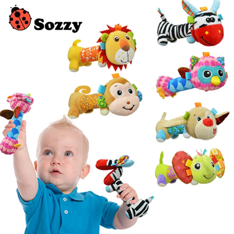 Sozzy miroir en peluche clochettes jouets bébé hochets Animal de bande dessinée BB jouet en peluche bébé saisir hochet bambin Tinkle main cloche
