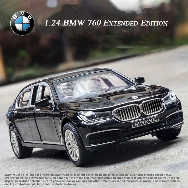 

1:24 Bm 760 Extended Alloy Car Model Toy Sound And Light Door Simulation Force Control Car Ornaments Souvenir Gift Toys For Kids