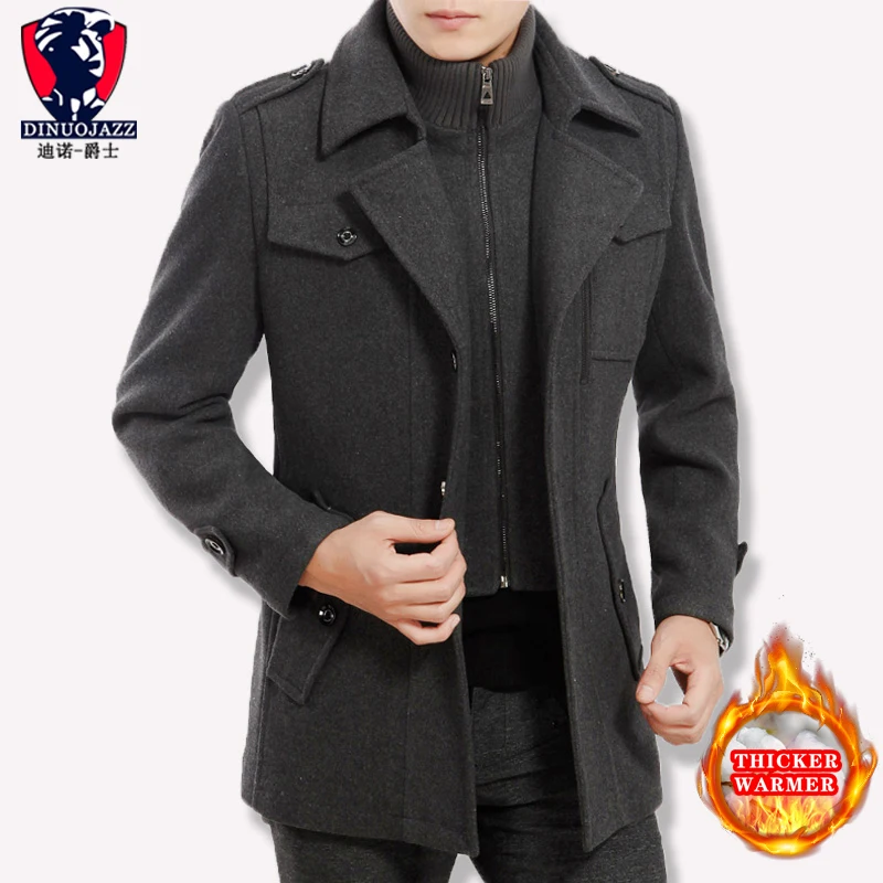 grey Vertical zipper Новинка, мужское шерстяное пальто, зимнее пальто, мужское кашемировое зимнее утепленное длинное теплое пальто - Цвет: grey Vertical zipper
