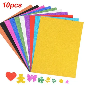 10pcs Glitter Foam Embossed Paper A4 Sheets Sticky DIY Handmade Scrapbooking Arts Craft Sticker Decorating Bright Glitter Sheets