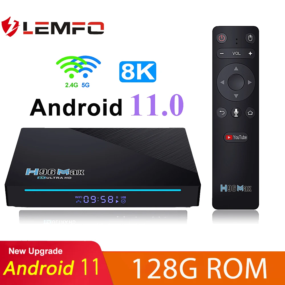 смарт тв приставка H96 Max RK3566 android tv 11 8K 8GB RAM 128GB ROM Quad Core 64GB Android TV 2021 WiFi Lemfo H96max Google Voice