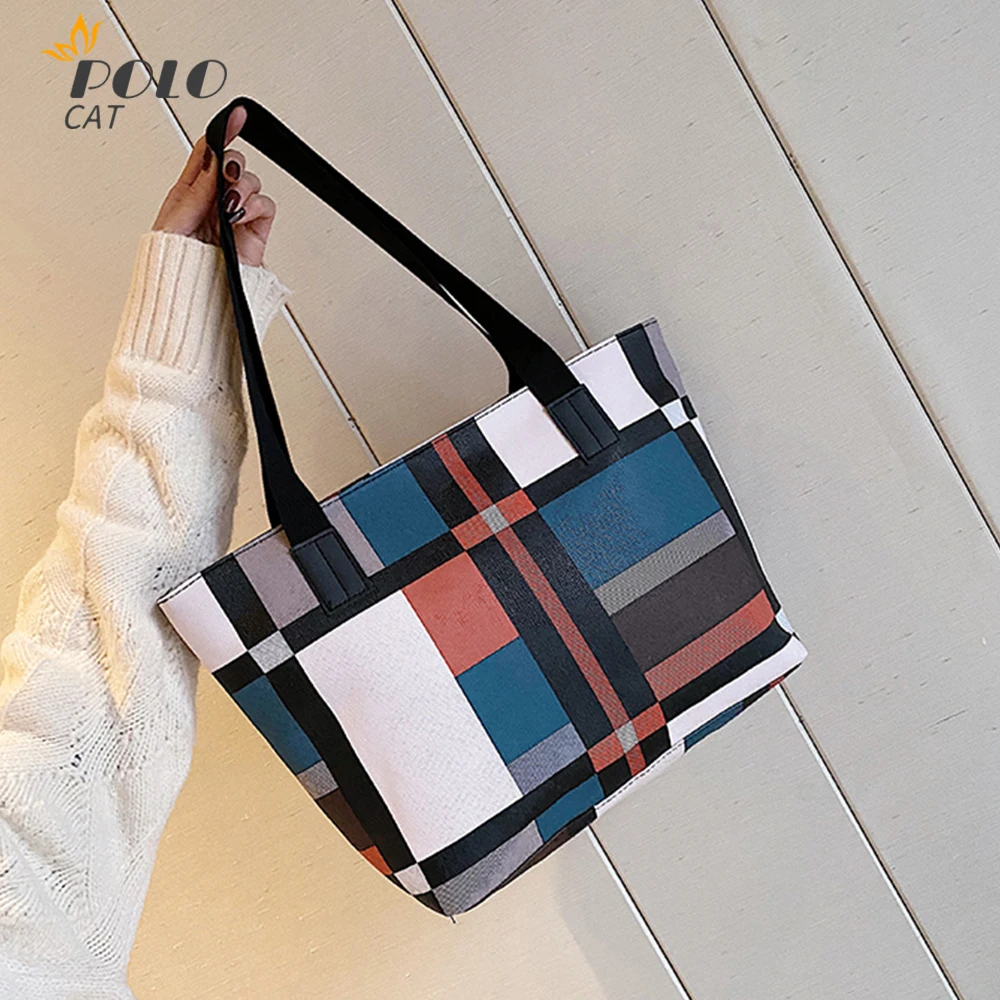 

PU Leather Tote Bags Plaid Pattern Shoulder Bags For Women Handbags Large Capacity Shopping Bags Female Fashion Casual Totes Bag