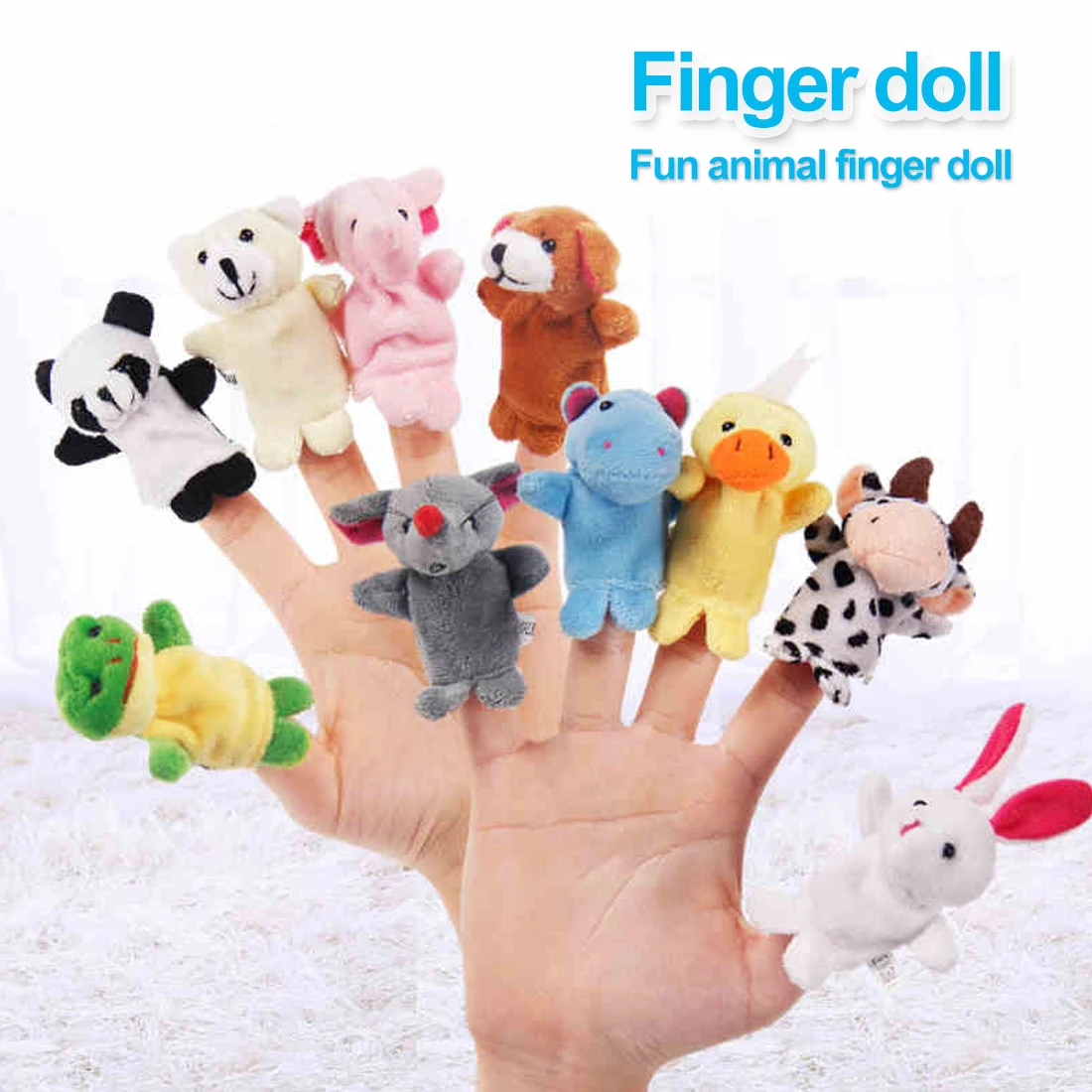 10 шт./лот, бархатные пальчиковые игрушки с мультяшными животными, пальчиковые куклы, детские тканевые Развивающие игрушки для детей