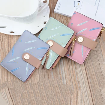 

Korean Wallets Women Fashion Short Wallet Coin Purse Card Holder Printed Female Soft PU Leather Korean Zipper Money Clutch Pouch