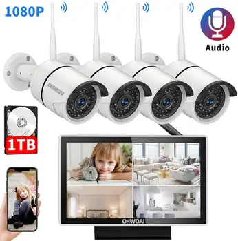 

OHWOAI 8CH 1080P Wireless NVR Kit 10' LCD Monitor HD Outdoor 2MP Security IP Camera Video Surveillance wifi CCTV camera system