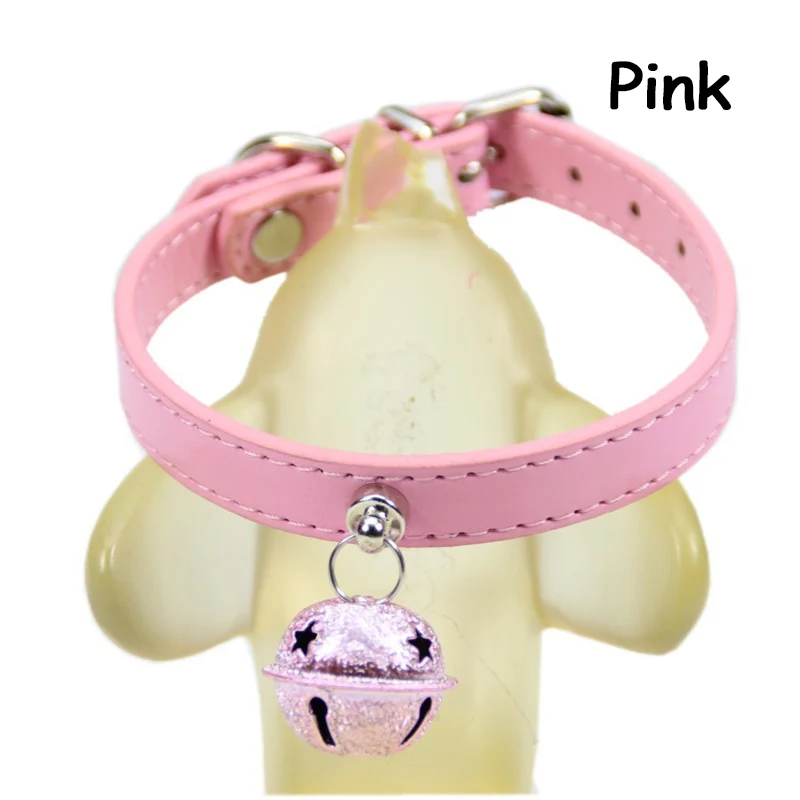 Pink Ошейник для кошек с колокольчиком без шума Регулируемая пряжка PU ремешок собачий ошейник для щенка маленькие товары для животных, кошек аксессуары для кошки, собаки - Цвет: Pink
