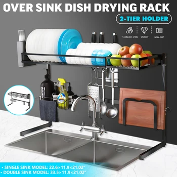 

65/85cm Bowl Dish Dry Rack Stainless Steel Over Sink Kitchen Organizer Storage Shelf Holder Utensils Storage Organizer in Black