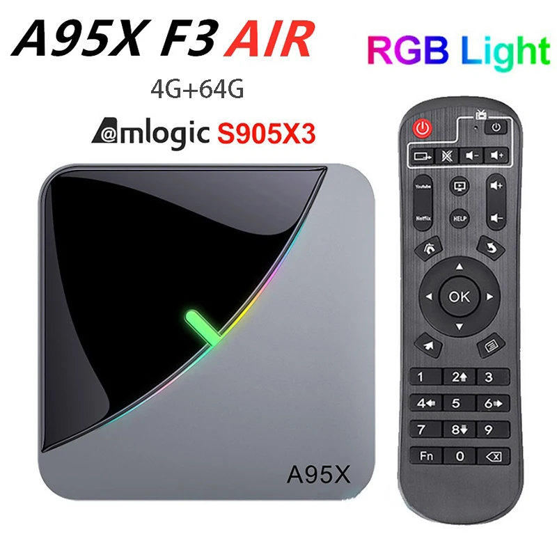 A95X F3 AIR Amlogic S905X3 Smart tv Box Android 9,0 4G 64G медиаплеер 4K Google голосовой помощник WiFi Поддержка IP tv медиаплеер - Цвет: 4G 64G
