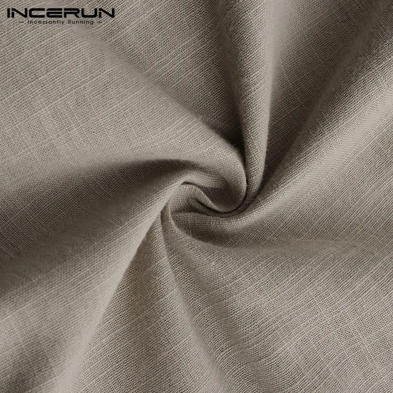 INCERUN/брендовые рубашки для мужчин, однотонные, простые, с длинными рукавами, универсальные, шикарные, тонкие, в Корейском стиле, с воротником, на пуговицах, пуловер с карманами, Мужская блузка