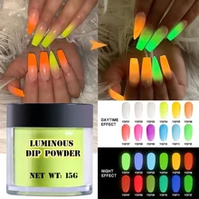 Флуоресцентная пудра неоновый дизайн для ногтей 3D Голографическая погружающаяся пудра для ногтей натуральный сухой хромированный пигмент светящийся в УФ-светильник для ногтей сверкающий