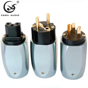 

XSSH YIVO pure copper 24k gold plated DIY AC Power Electrical 15A Male female US EU Schuko IEC Plug Connector