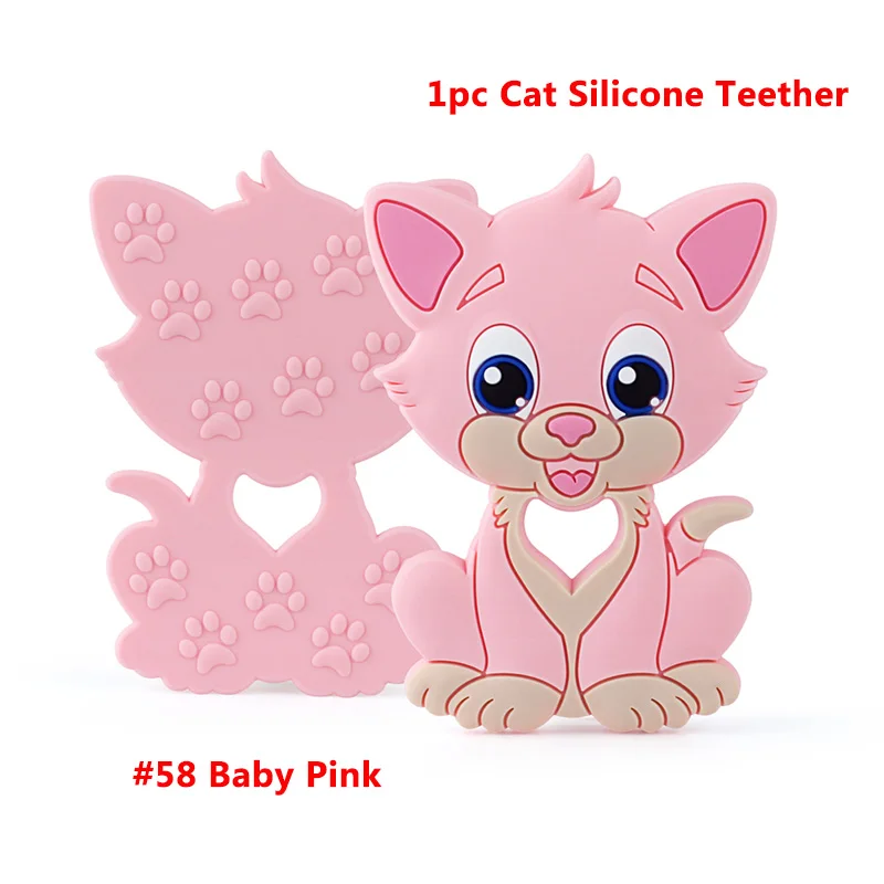 Keep&Grow Silicone Beads Candy Cat Baby Teether Cartoon Food Grade Safe Toys Tiny Rod For DIY Necklace Accessories BPA Free - Цвет: 58 Cat teether-1pc