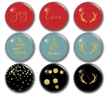 

Merry and bright glass cabochon,Antlers spots Christmas happy new year Round photo glass cabochon demo flat back Making findings
