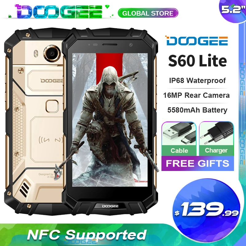 DOOGEE S60 Lite IP68 Wasserdichte Robuste Telefon MT6750T Octa Core 4GB RAM + 32GB ROM Android 7,0 5,2 zoll NFC Smartphone
