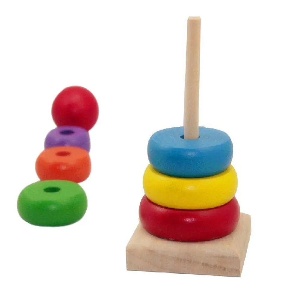 

1 Set Wooden Stacking Ring Rainbow Tower Toys Early Learning Educational Toys Cute Tower Stack Up Nesting For Kids Children Baby