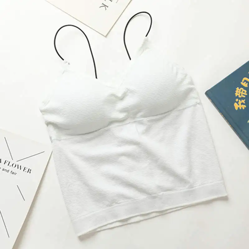 Белый Пикантные Для женщин бретели Мода блестками Летняя майка с v-образным вырезом нижнее белье с подкладками Топ - Цвет: Белый