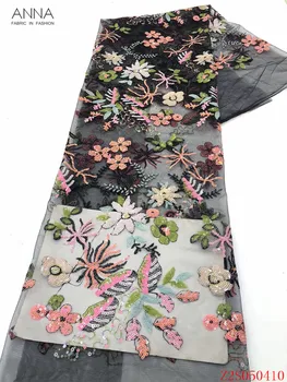 

Anna fashion african lace embroidery with sequins fabric flowers 5 yards/piece french net laces nigerian tulle fabrics for dress