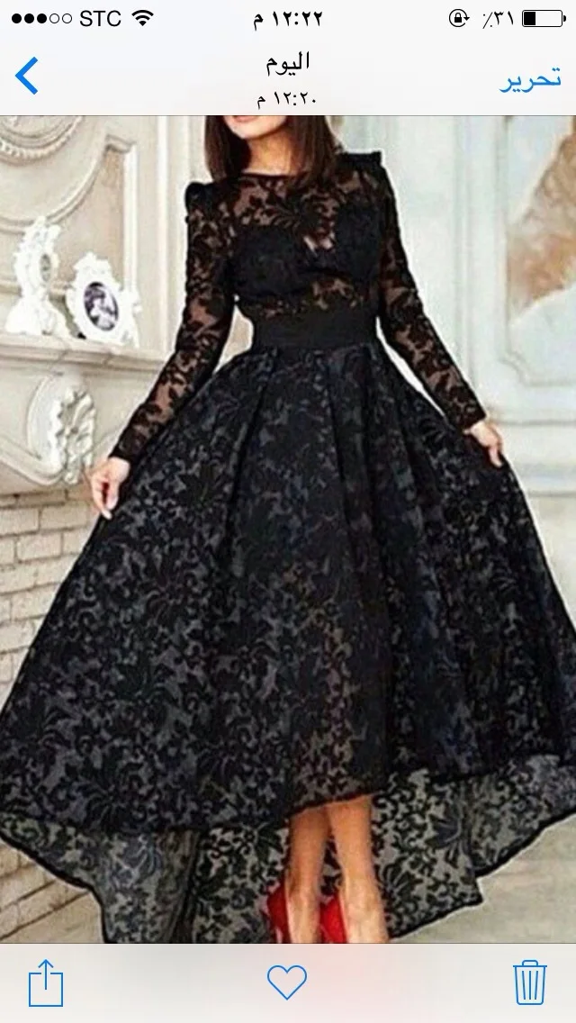 

2018 Elegant Black Bateau Neckline Long Sleeve High Low Lace Evening Formal Gown robe de soiree mother of the bride dresses