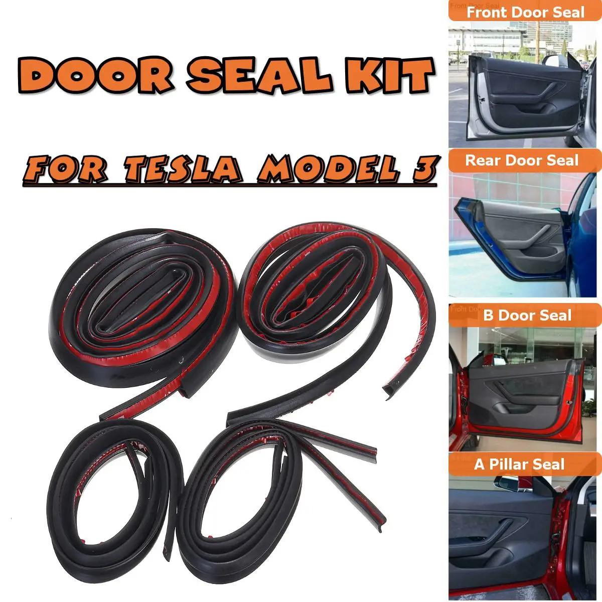

For Tesla Model 3 Door Seal Kit Soundproof Rubber Weather Draft Seal Strip Wind Noise Reduction Kit Car Accessories