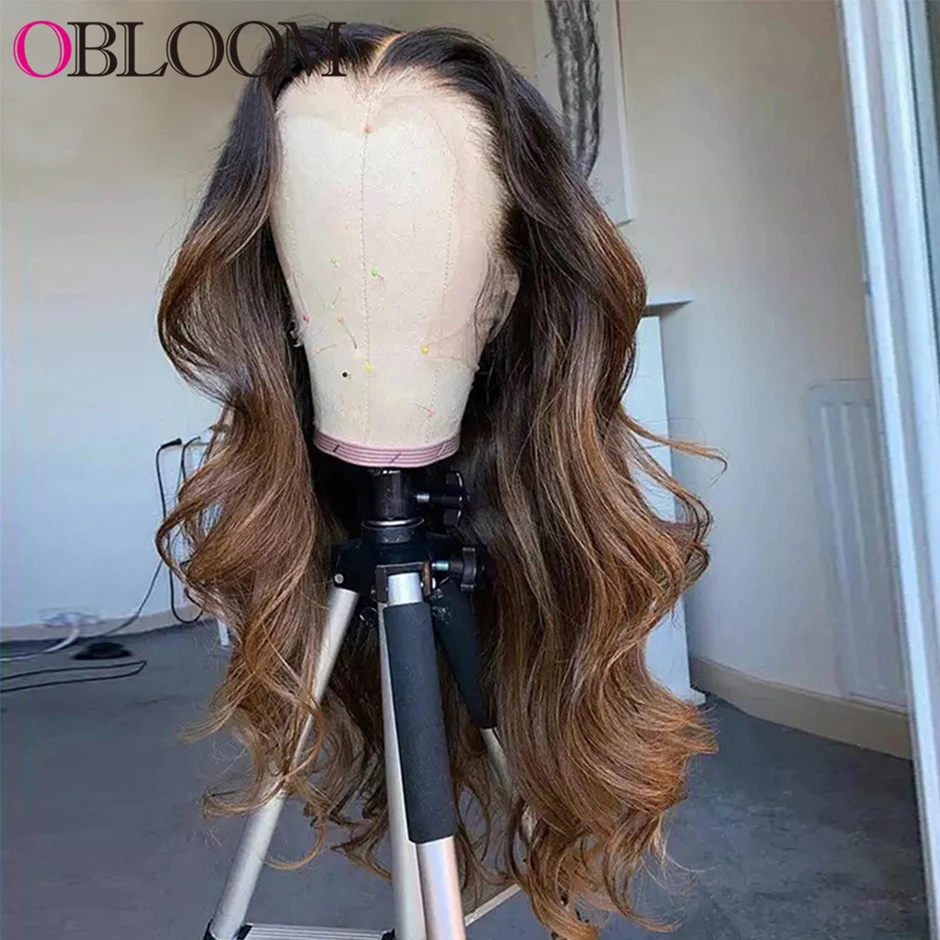 Ombre Brown Body Wave 13x6x2 Lace Front Wig Human Hair Wigs Transparent Lace Brazilian Wigs for Women Pre pluck Bleached Knots