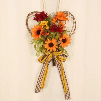 

Simulation Sunflower Wreath Door Wall Ornament Artificial Flowers Sunflower Decorative Wall Hanging Garland With Light New