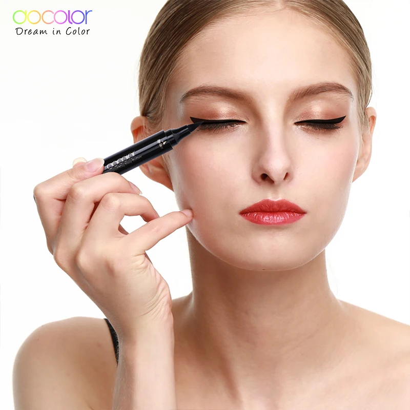 Docolor Black Liquid Eyeliner Stamp Marker Pencil Waterproof Stamp Double-ended Eye Liner Pen Cosmetic Eyeliner images - 6