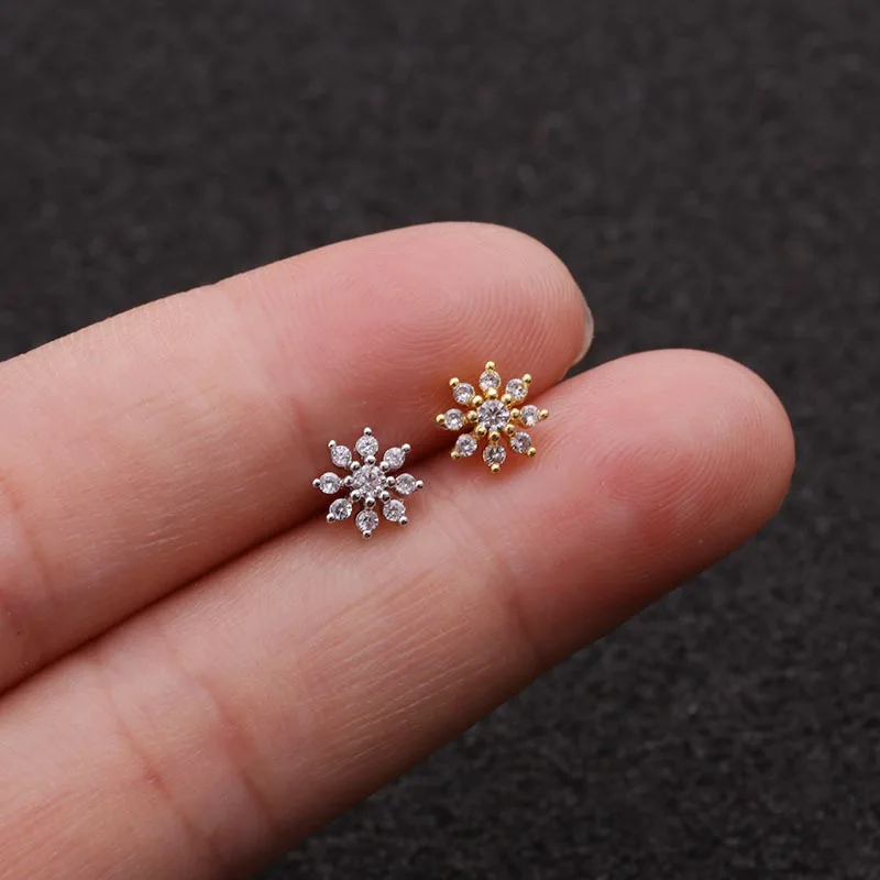 

Zircon Cross Flower Cz Ear Studs Helix Piercing Cartilage Earring Conch Rook Tragus Stud Ear Piercing Jewelry