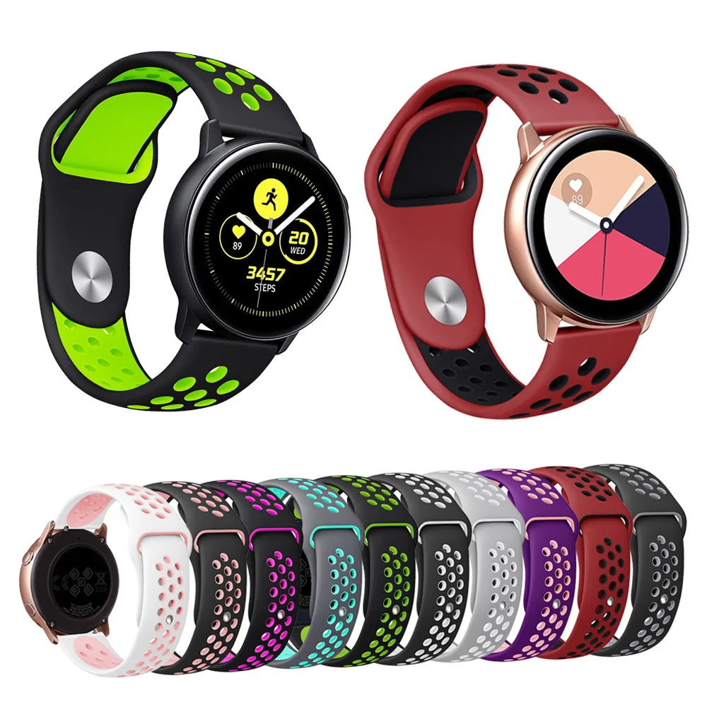 20 мм силиконовый ремешок для samsung Galaxy Active2 40 мм 44 мм Galaxy Watch 42 мм gear Sport S2 Active 2 ремешок с отверстиями браслет