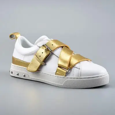 Золотой zapatillas mujer; Повседневная обувь; женская обувь на плоской подошве; Высококачественная Брендовая обувь из натуральной кожи; Размеры 35-41 - Цвет: Золотой