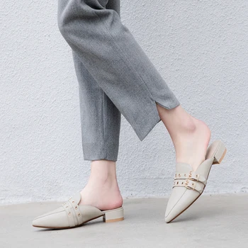 

Doratasia 2020 Genuine Leather Ladies Chunky Heels Women Shoes Summer Slip On Skin Mules Pumps Woman