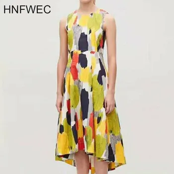 

2019 Women Sleeveless Long Dress Colorful Watercolor Print Irregular Tank Dress Spring And Summer E036