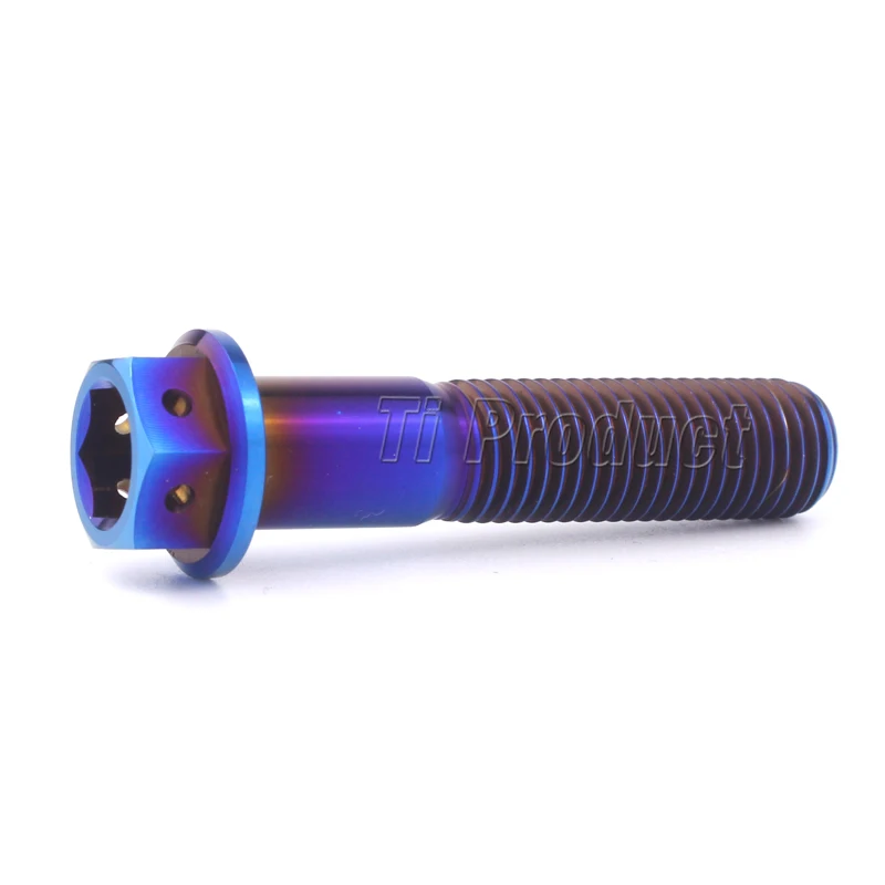 1Pcs Titanium Bolt Hexagons Flange Head M10 X 20-100mm Motorcycle Brake Caliper Fixing Screw Burned Blue Motor Engine Shell Bolt