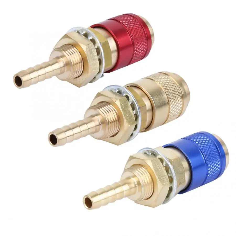 3pcs M6 Red+Yellow+Blue Water Cooled&Gas Adapter Quick Connector Fitting For TIG Welding Torch Quick Connectors