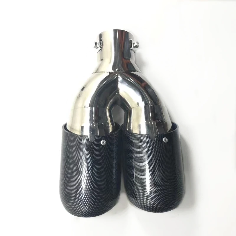 1 PC Carbon Look+ 304 Stainless Steel Exhaust End Tips Auto Universal Muffler Double Exhaust Pipes