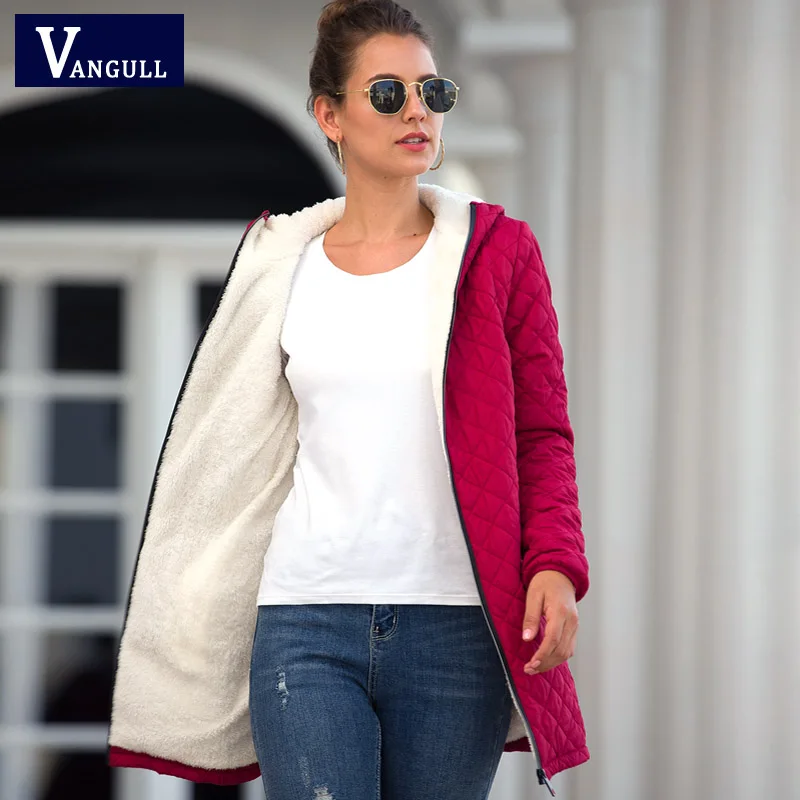 

Vangull Long Parkas Basic Jackets Female Women Winter Plus Velvet Lamb Hooded Coats Autumn 2019 New Cotton Winter Jacket Outwear