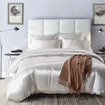 

Luxury Grey Silky Satin Bedding Set Comforter Duvet Cover Soft Bed Linens Set Adults Bedclothes US Twin Queen Duvet Cover Set