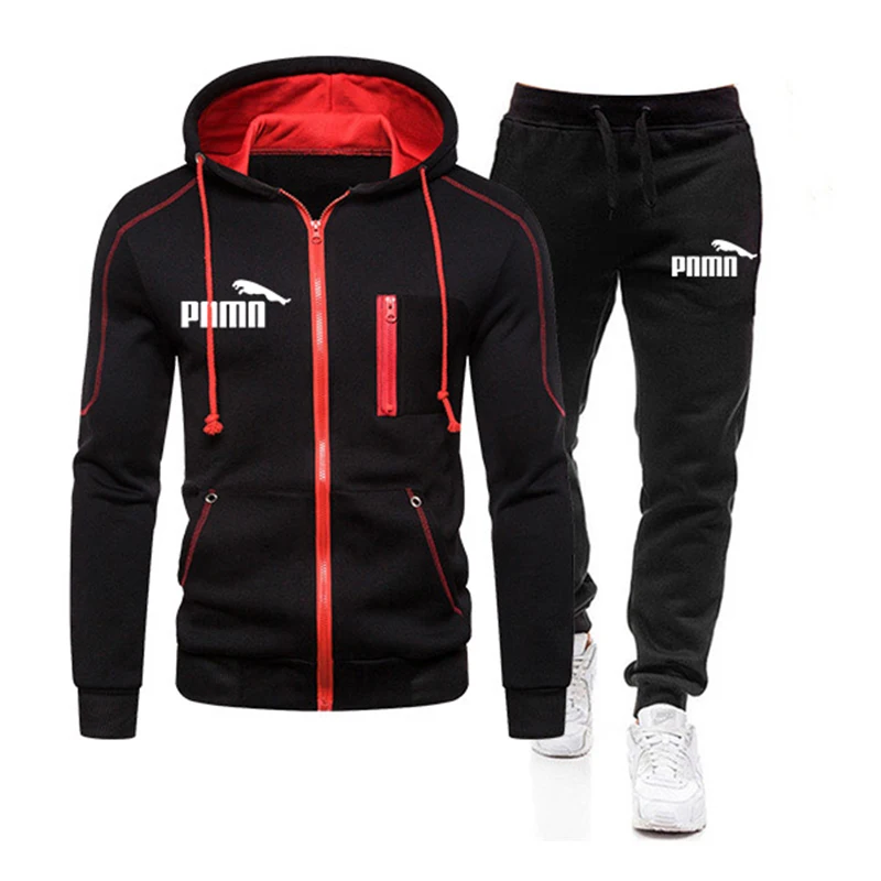 

2020 Tracksuit Men Zipper Sweatshirt And Sweatpants Casual Sportswear Suit Solid Color Long Sleeve Jacket Mens Clothes M-3XL