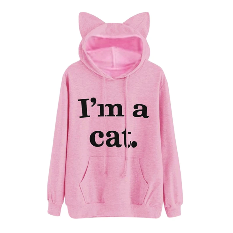 Женские толстовки с принтом черного уха Пальто "i'm A cat" Черная мода осень и зима прилива продукты высокого качества поп прилива моды - Цвет: 3