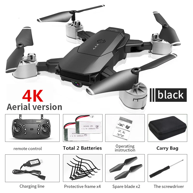 HJ29 Радиоуправляемый Дрон с 4K Wifi HD камерой селфи Квадрокоптер парящий складной Квадрокоптер Радиоуправляемый вертолет игрушка для начинающих подарок - Цвет: Black 4K Carry Bag 2