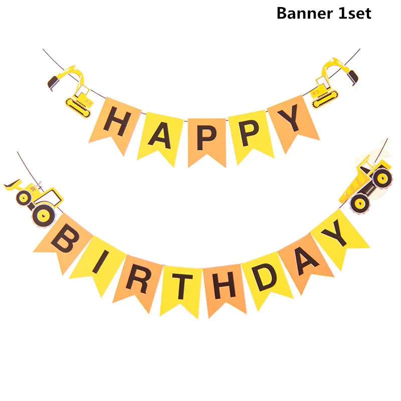 Banner 1set 10 шт. строительные машины экскаватор торт Топпер вечерние Dec флаг чашки тарелки баннеры Baby Shower Дети День рождения принадлежности - Цвет: Banner 1set