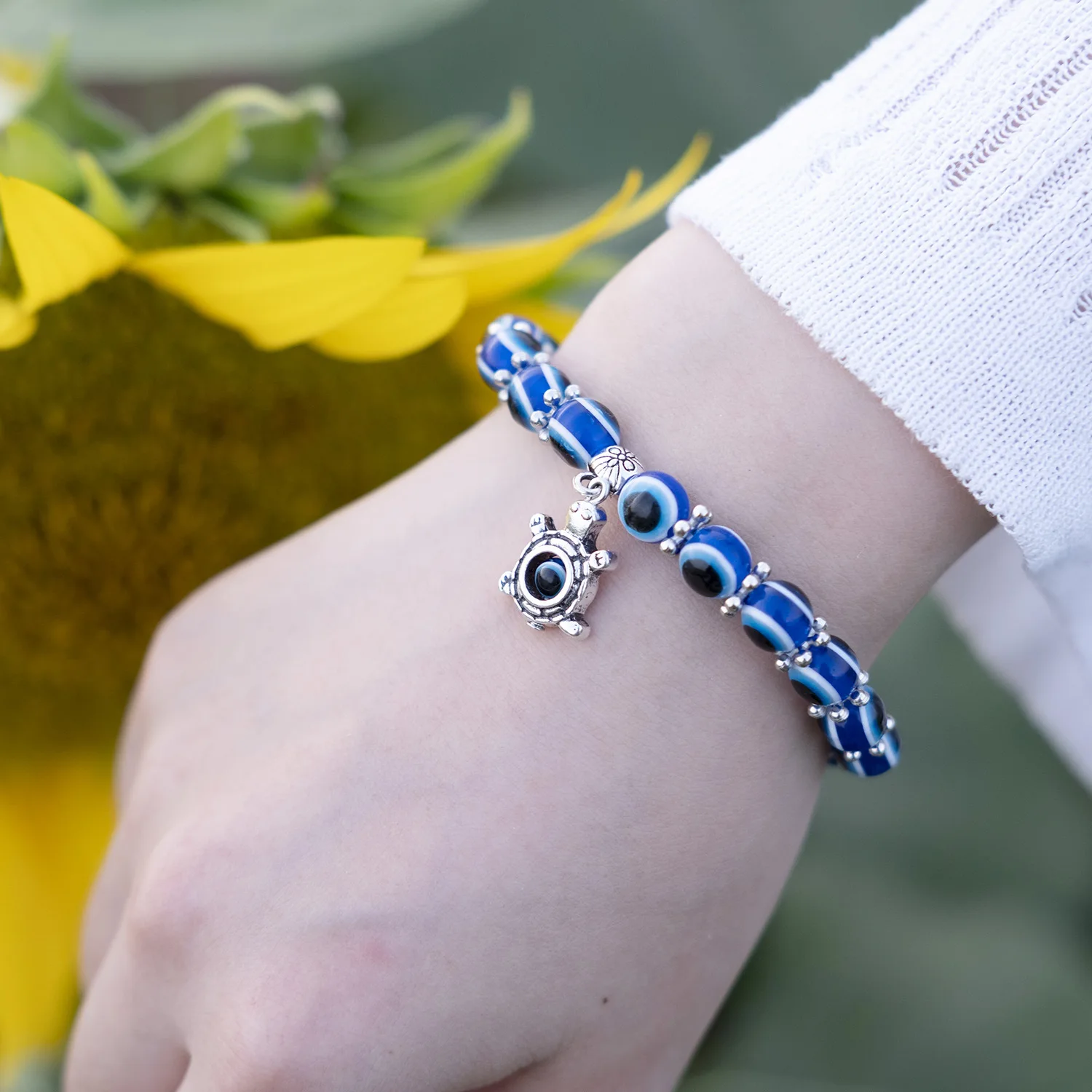 Blue Evil Eye Bracelet Hand of Fatima Turkey Thousand Eyes Wish Handmade Women's Resins Bead Bangle Elastic Bracelets Jewlery
