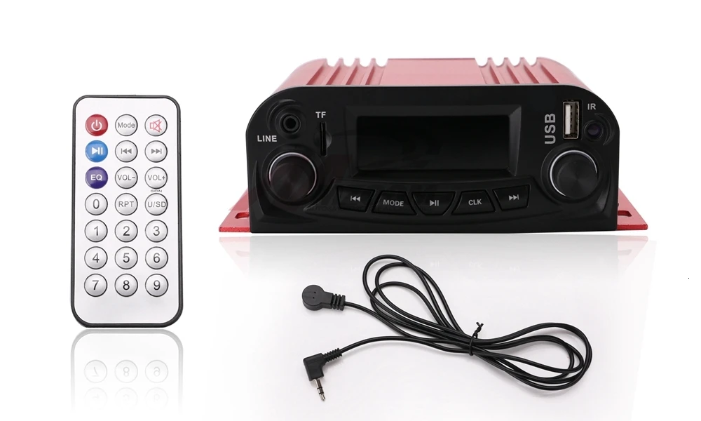 Красный Профессиональный усилитель мощности мотоцикла автомобиля usb аудио FM радио с ЖК-дисплеем