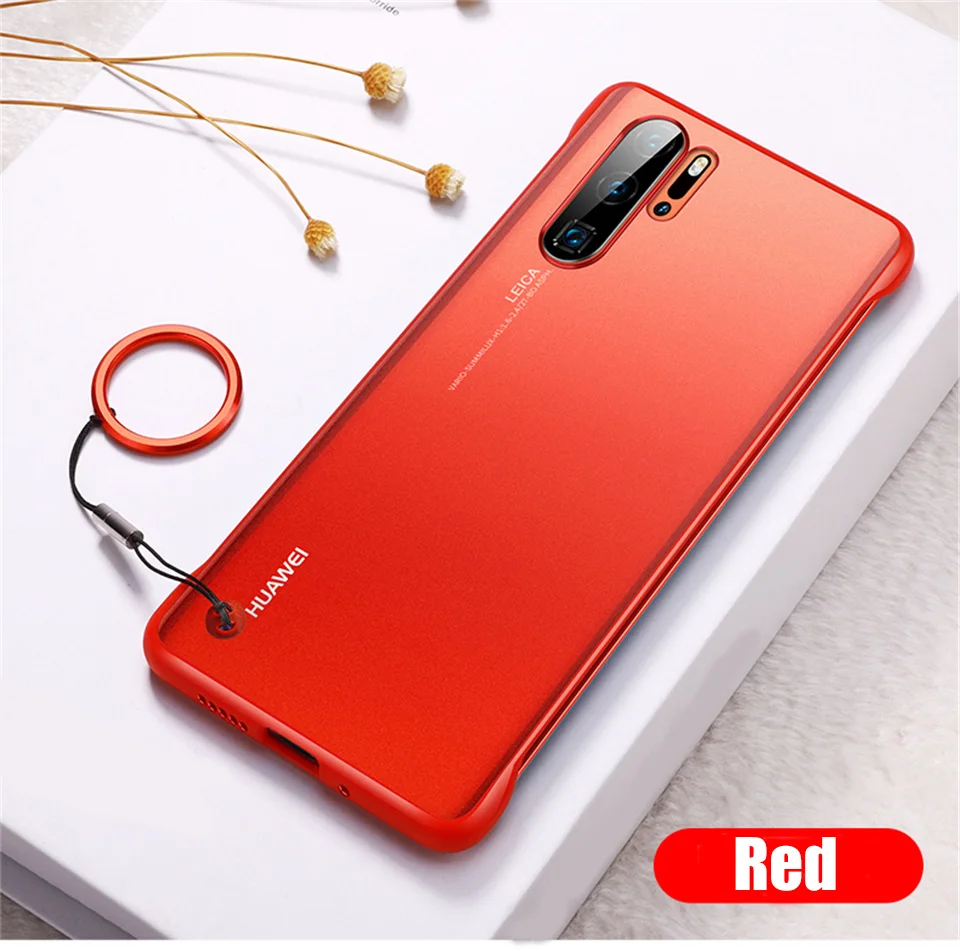 Прозрачный матовый чехол без оправы для huawei P30 Lite P20 Pro, противоударный чехол для huawei mate 20 Lite P30 Pro с ремешком для телефонов - Цвет: Red