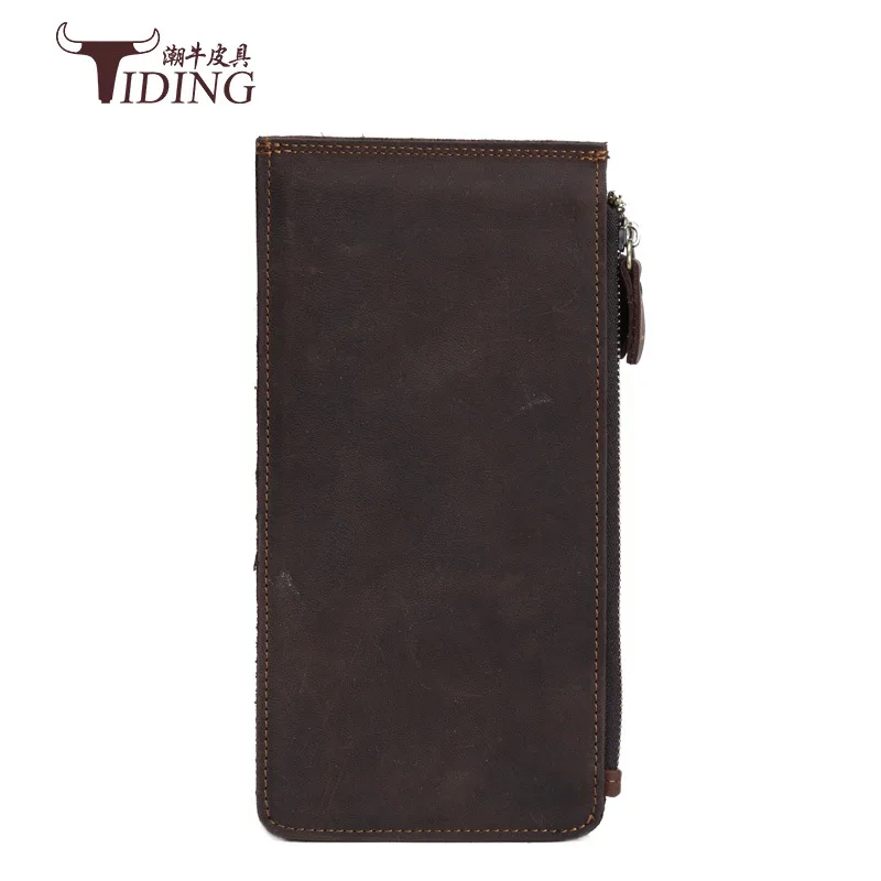 

Vintage Horse Leather Men's Multi Card Bit Double Zipper Wallet Business Wallet Genuine Leather Long Leather Wallet Mobile Phone