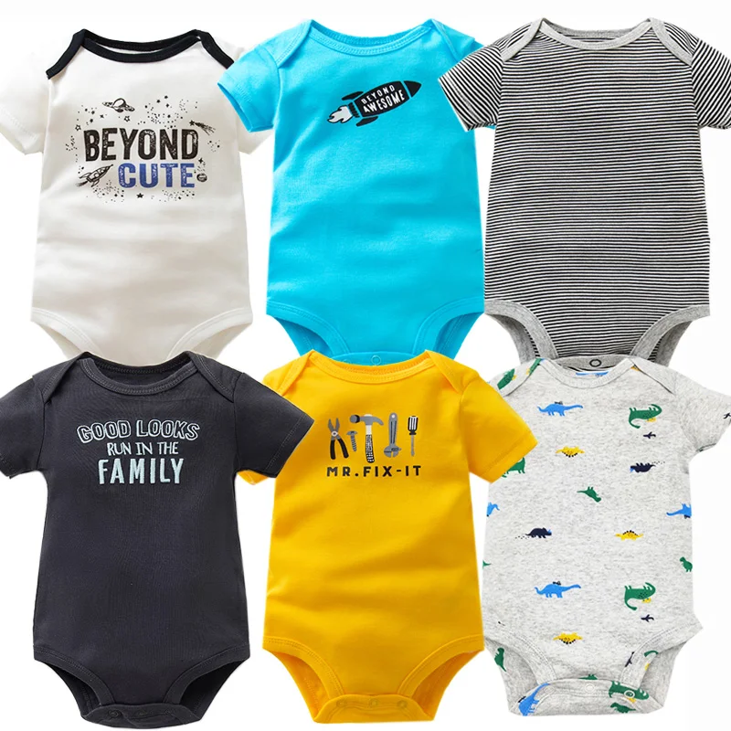 6 шт./партия, Детские боди с короткими рукавами, одежда для маленьких мальчиков-близнецов одежда для новорожденных из хлопка комбинезон для малышей от 6 до 24 месяцев - Цвет: Черный