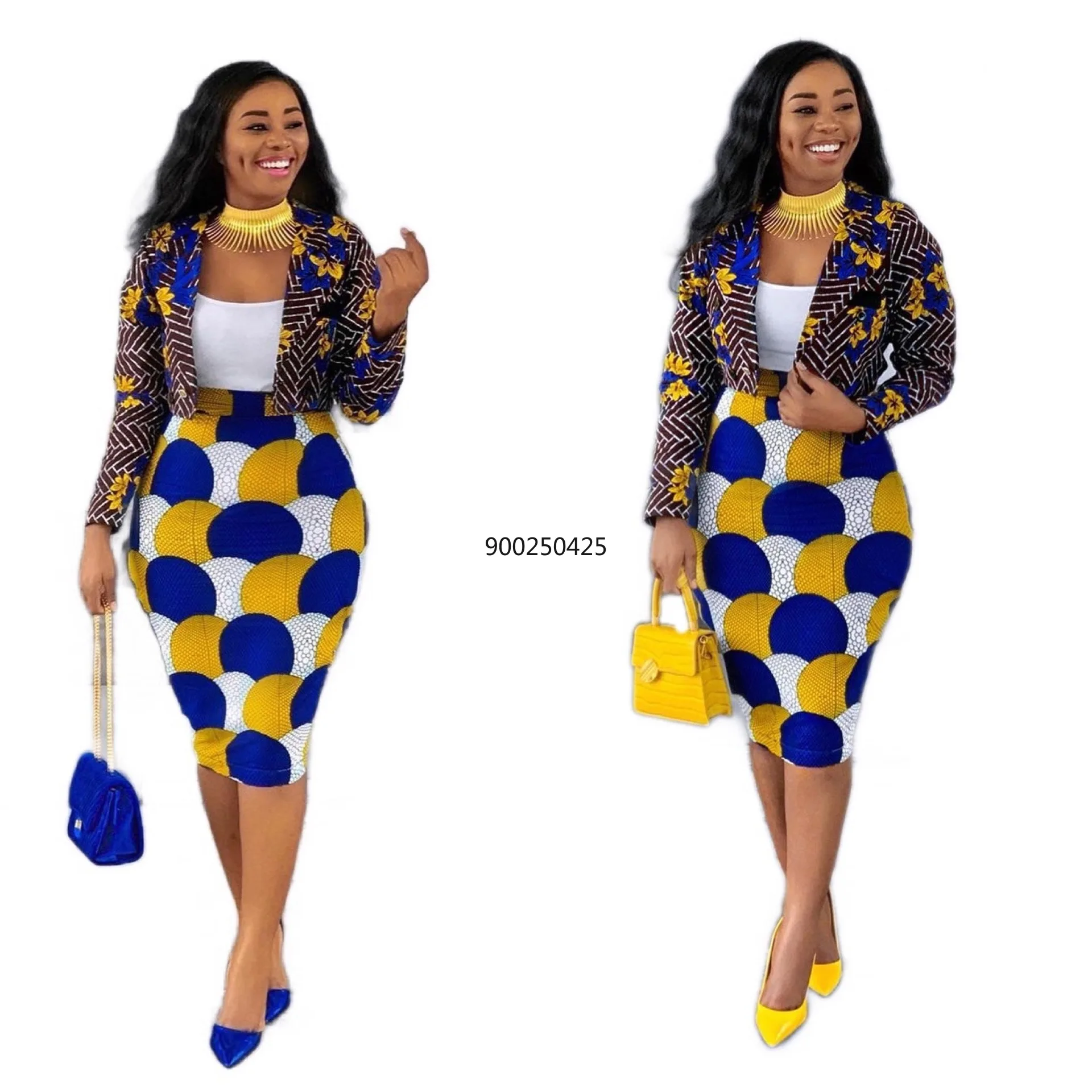 2 Piece Women Set Dashiki African Long Sleeve Two Piece Set Crop Top Suits Midi Skirt Print Casual Outfit Africa Clothing african robe Africa Clothing