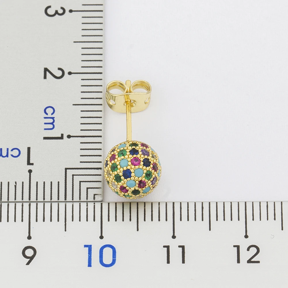 New Arrival Ball Shape Earrings Colorful Shinning Crystal Rainbow Copper Zircon Stud Earrings for Women Party Wedding Jewelry - Image 2
