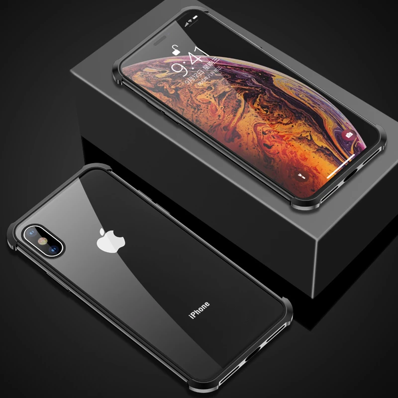 Роскошный Магнитный чехол для iPhone X XS Max XR 7 8 10 Plus s Передняя Задняя двухсторонняя закаленная стеклянная крышка iPhoneX чехол iPhone7 чехлы